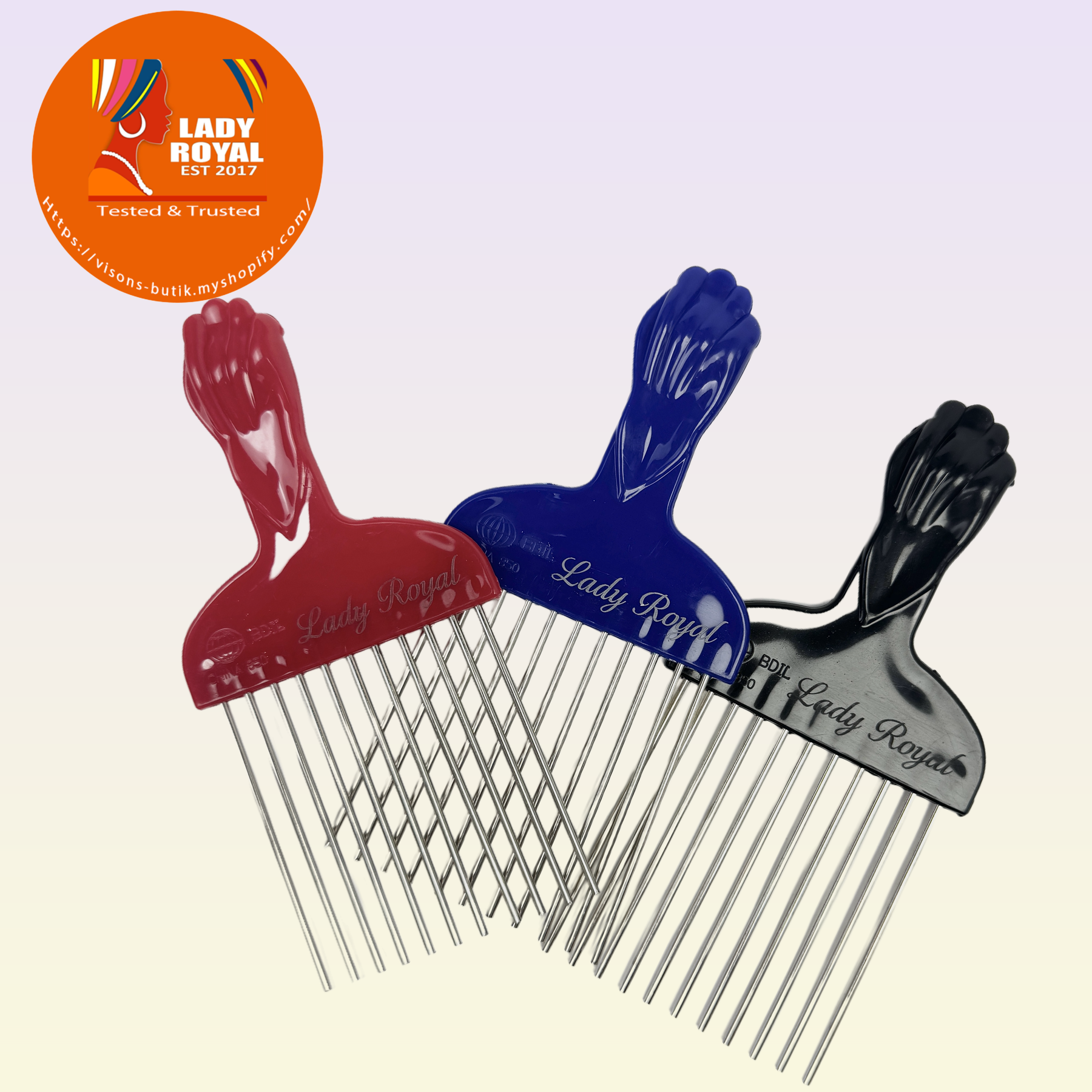 Lady Royal Afro Pick Comb with Stainless Steel Teeth – 15cm