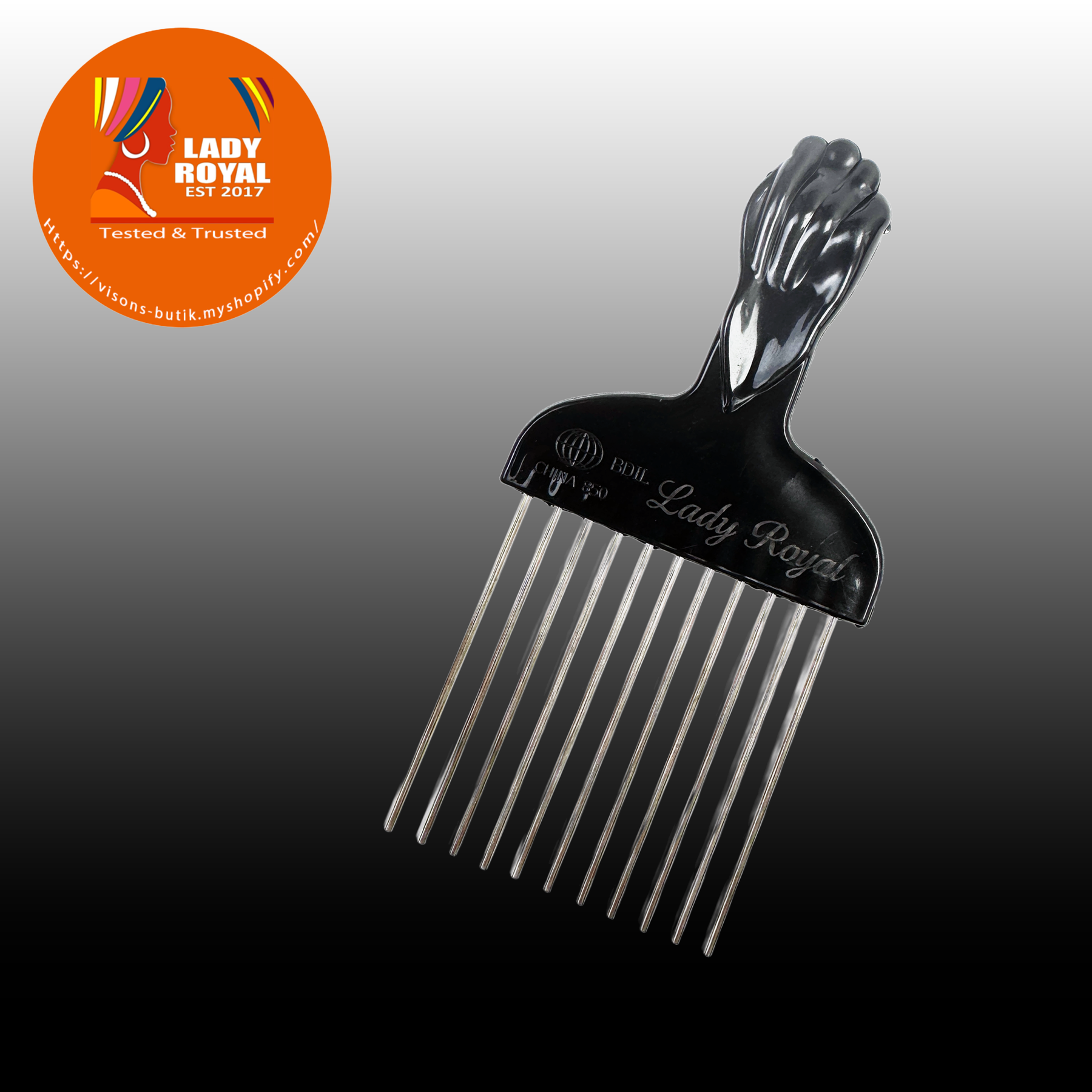 Lady Royal Afro Pick Comb with Stainless Steel Teeth – 15cm