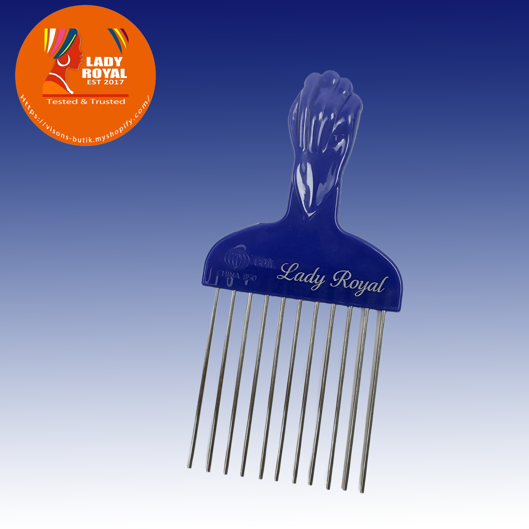 Lady Royal Afro Pick Comb with Stainless Steel Teeth – 15cm