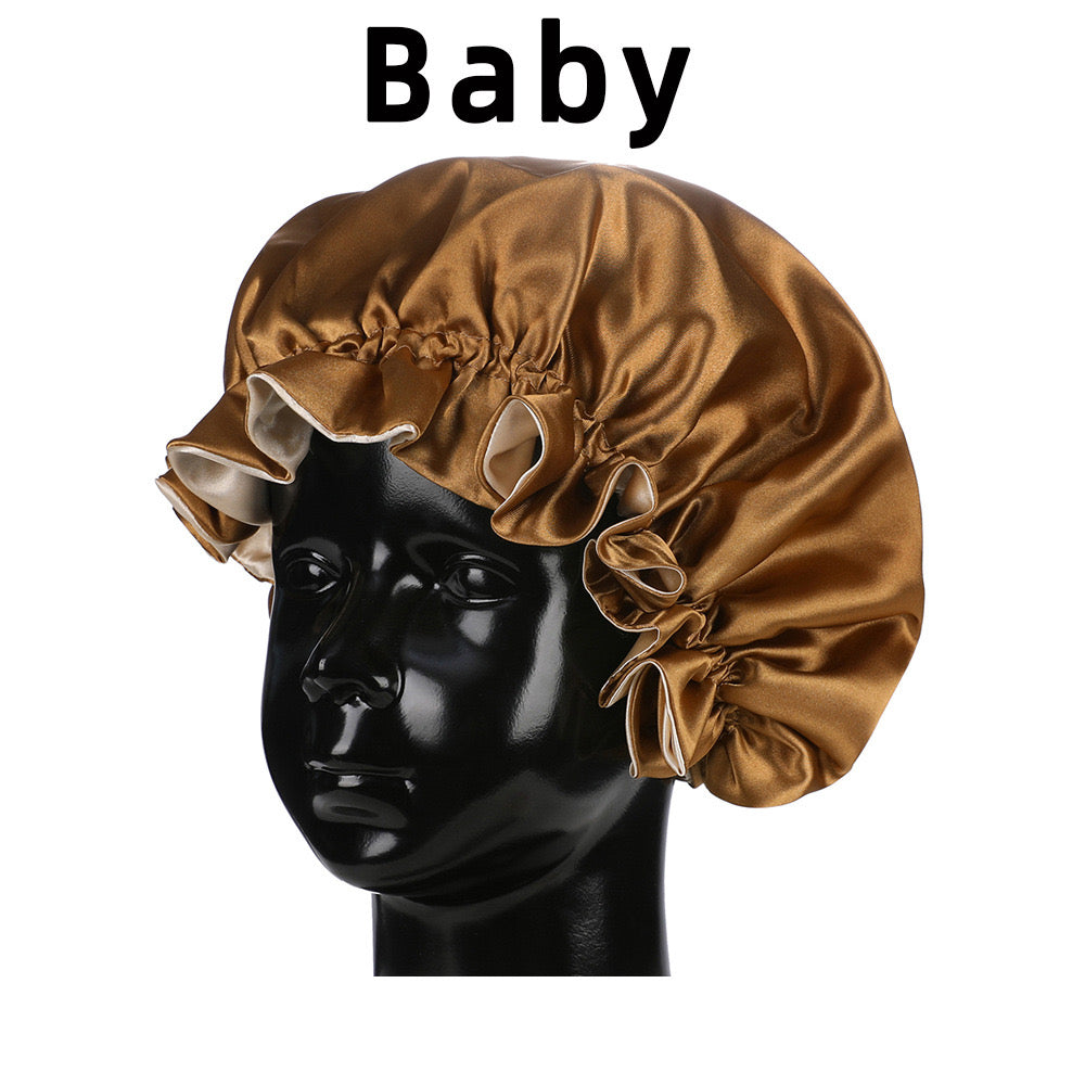Lady Royal Baby Double Layer Satin Lace Sleeping Cap with Adjustable Tightness