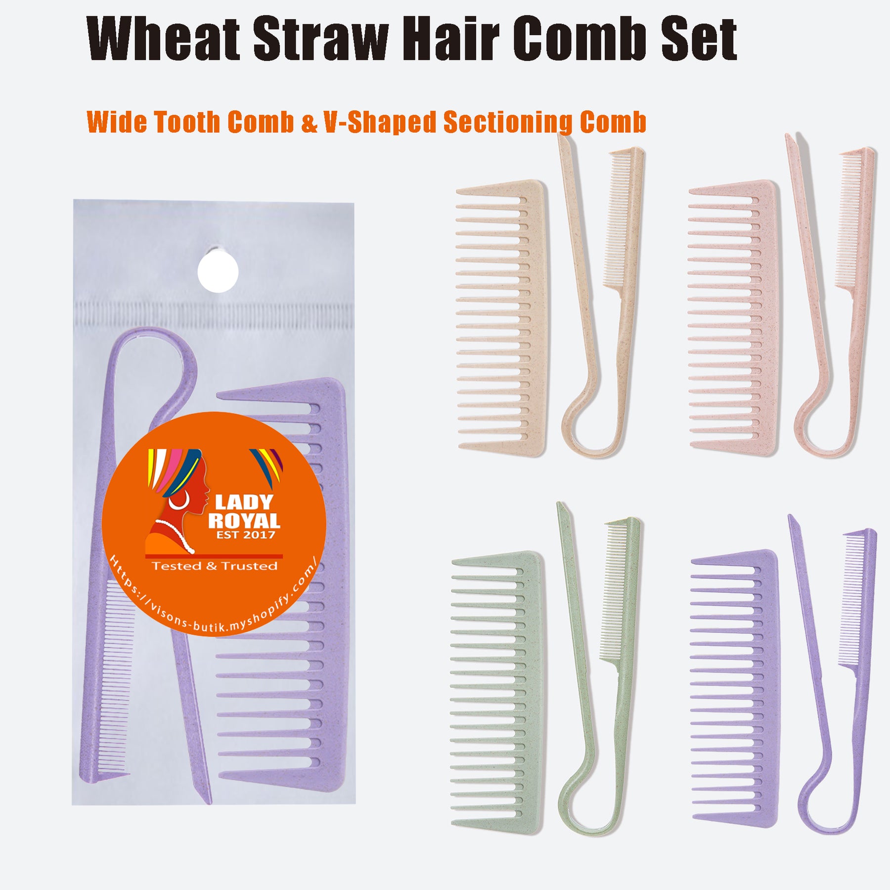 Wheat Straw Hair Comb Set – Wide Tooth Comb & V-Shaped Sectioning Comb