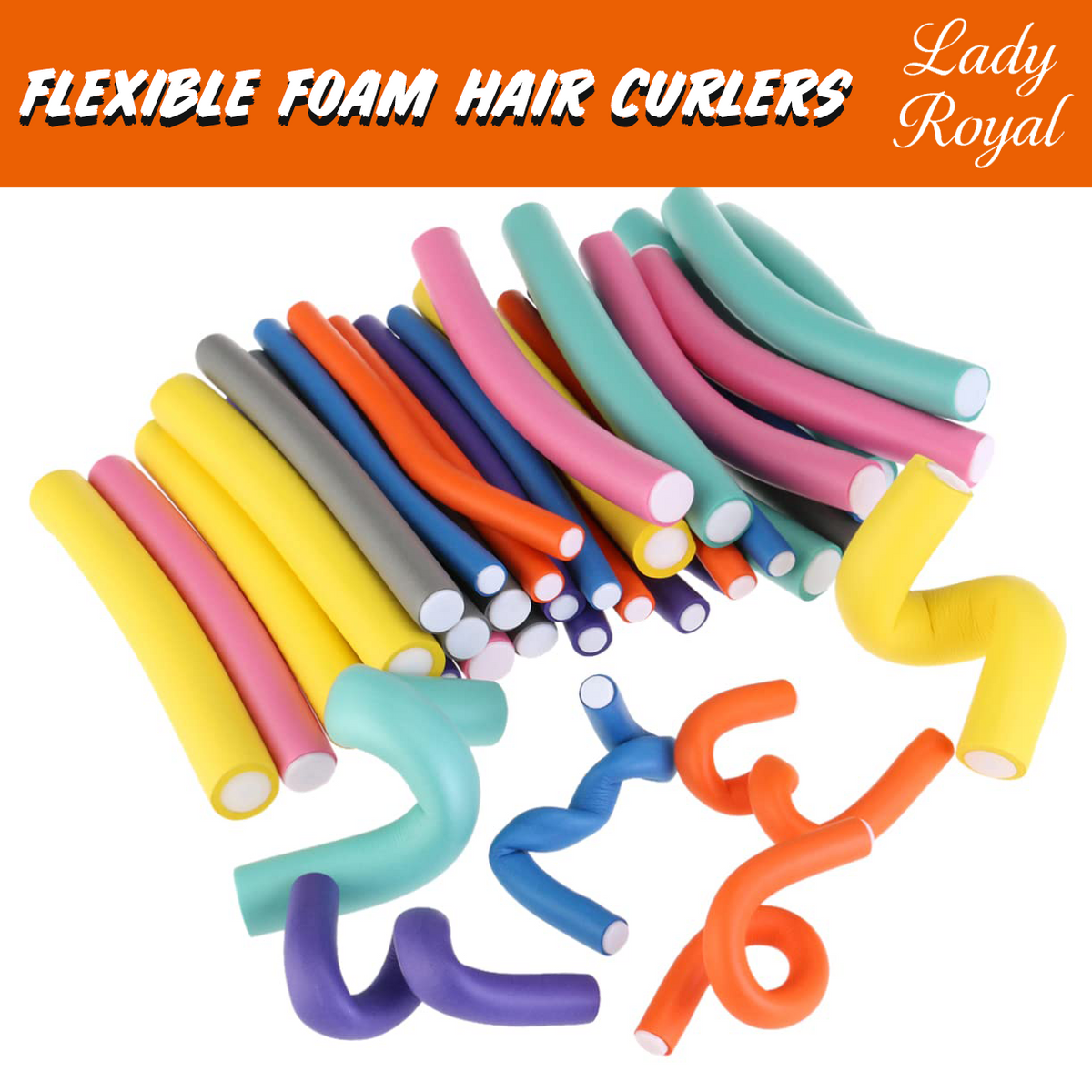 Lady Royal Flexible Foam Hair Curlers – Soft Rod Rollers for DIY Curls & Waves (Multiple Sizes)