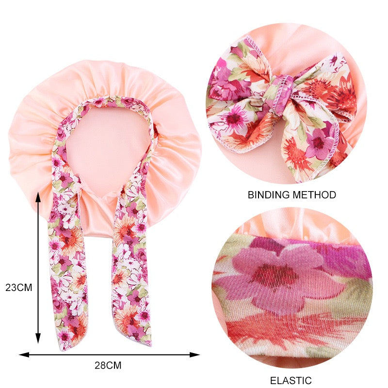 Lady Royal Kids’ Satin Sleep Bonnet with Bowknot