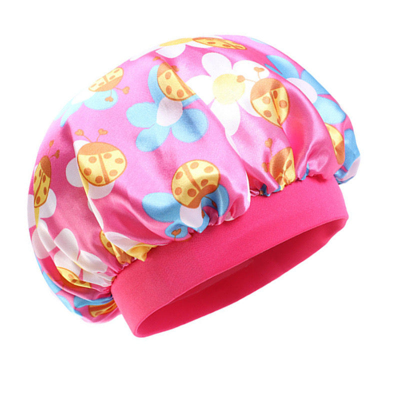 Lady Royal Kids’ Wide Elastic Band Satin Sleep Cap with Smiley Print