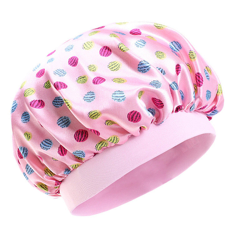 Lady Royal Kids’ Wide Elastic Band Satin Sleep Cap with Smiley Print