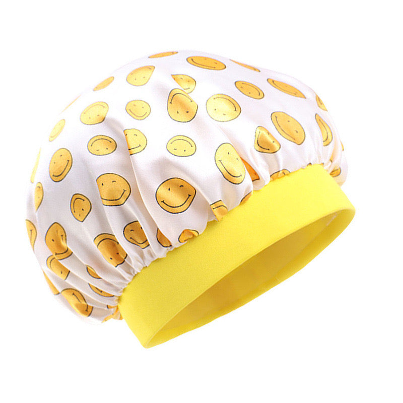 Lady Royal Kids’ Wide Elastic Band Satin Sleep Cap with Smiley Print