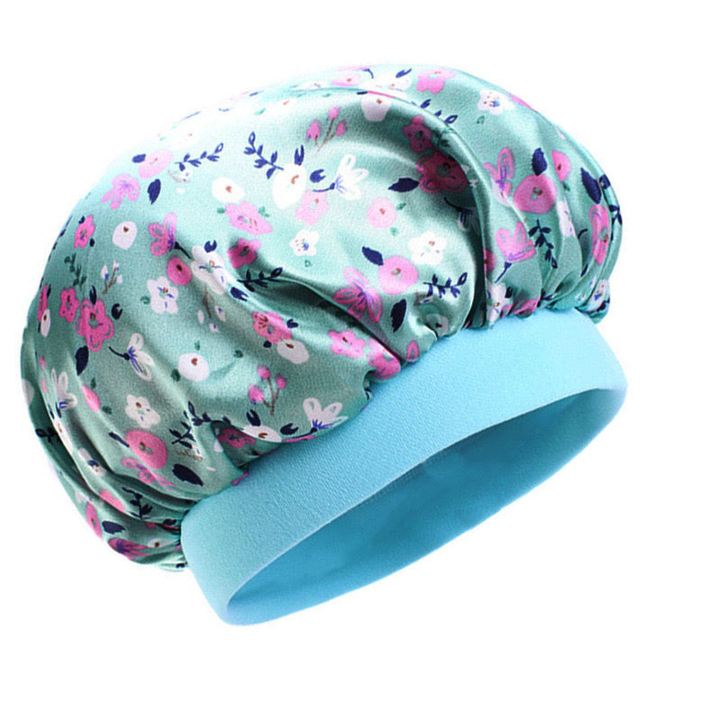 Lady Royal Kids’ Wide Elastic Band Satin Sleep Cap with Smiley Print
