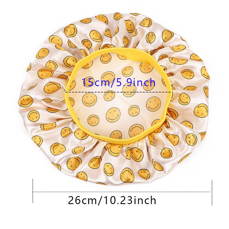 Lady Royal Kids’ Wide Elastic Band Satin Sleep Cap with Smiley Print