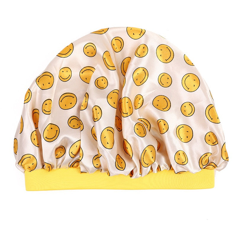 Lady Royal Kids’ Wide Elastic Band Satin Sleep Cap with Smiley Print