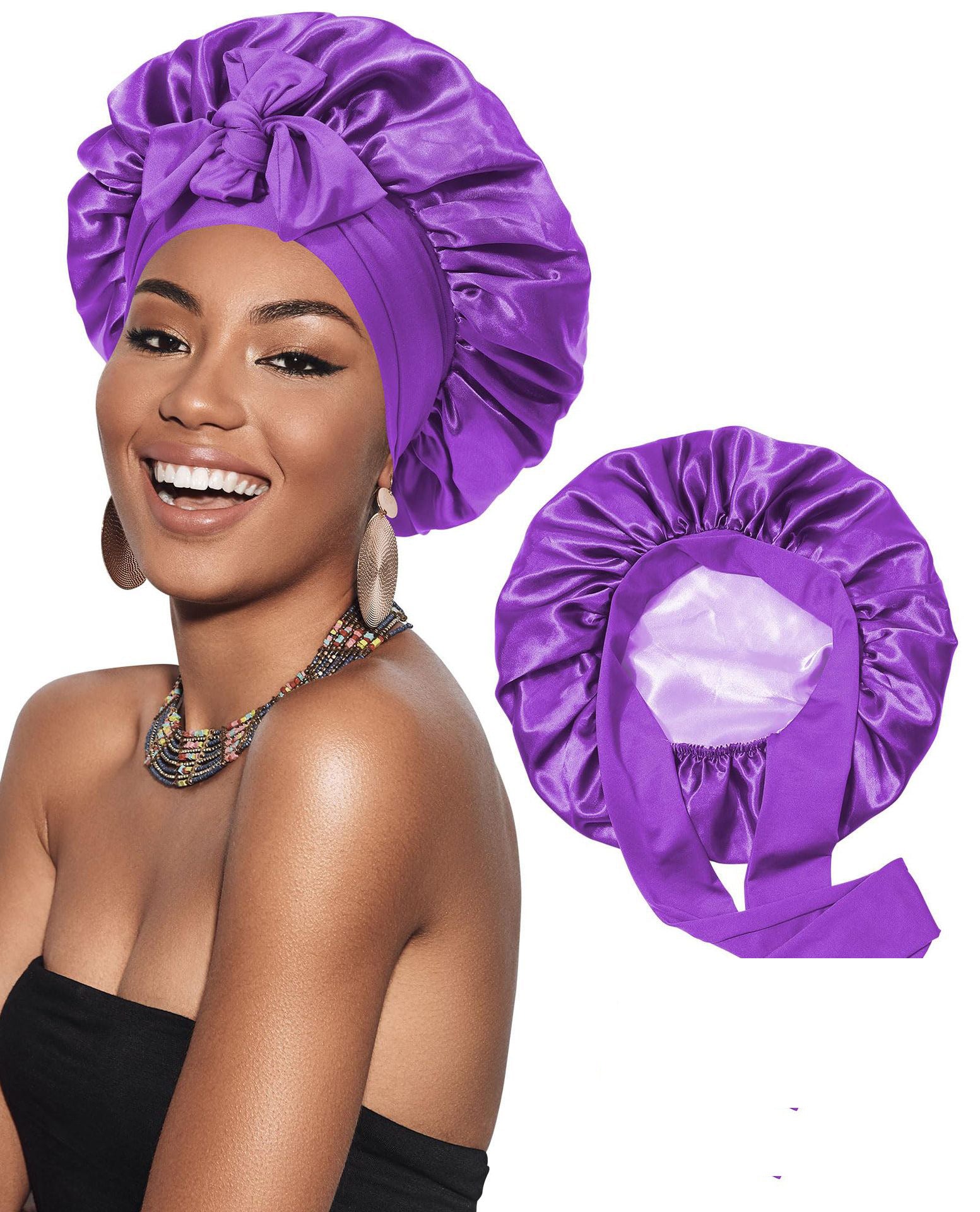 Lady Royal Breathable Silky Satin Double-Layer Bowknot Bonnet