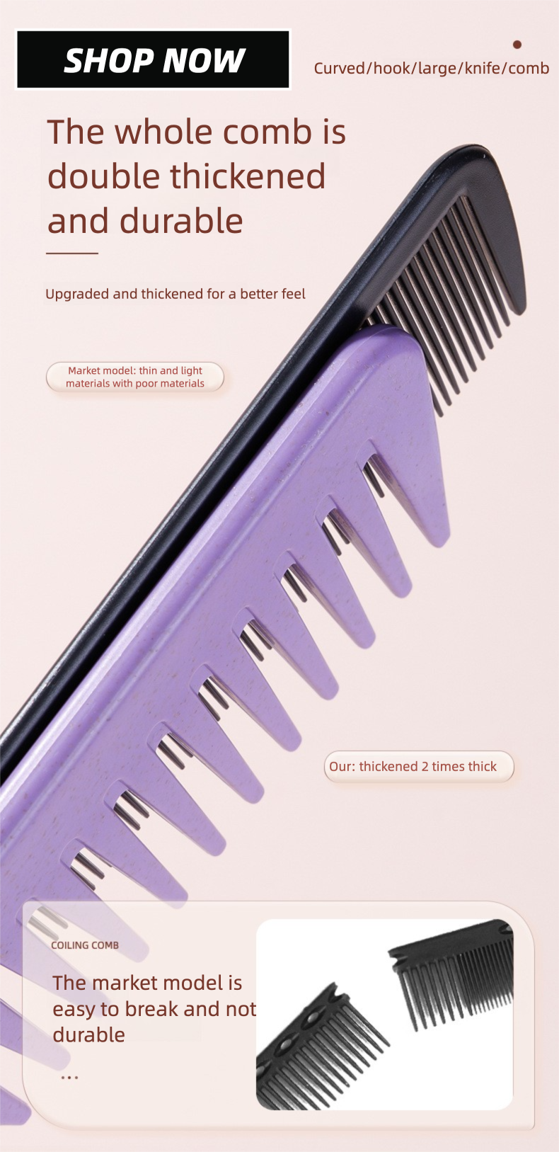Wheat Straw Hair Comb Set – Wide Tooth Comb & V-Shaped Sectioning Comb