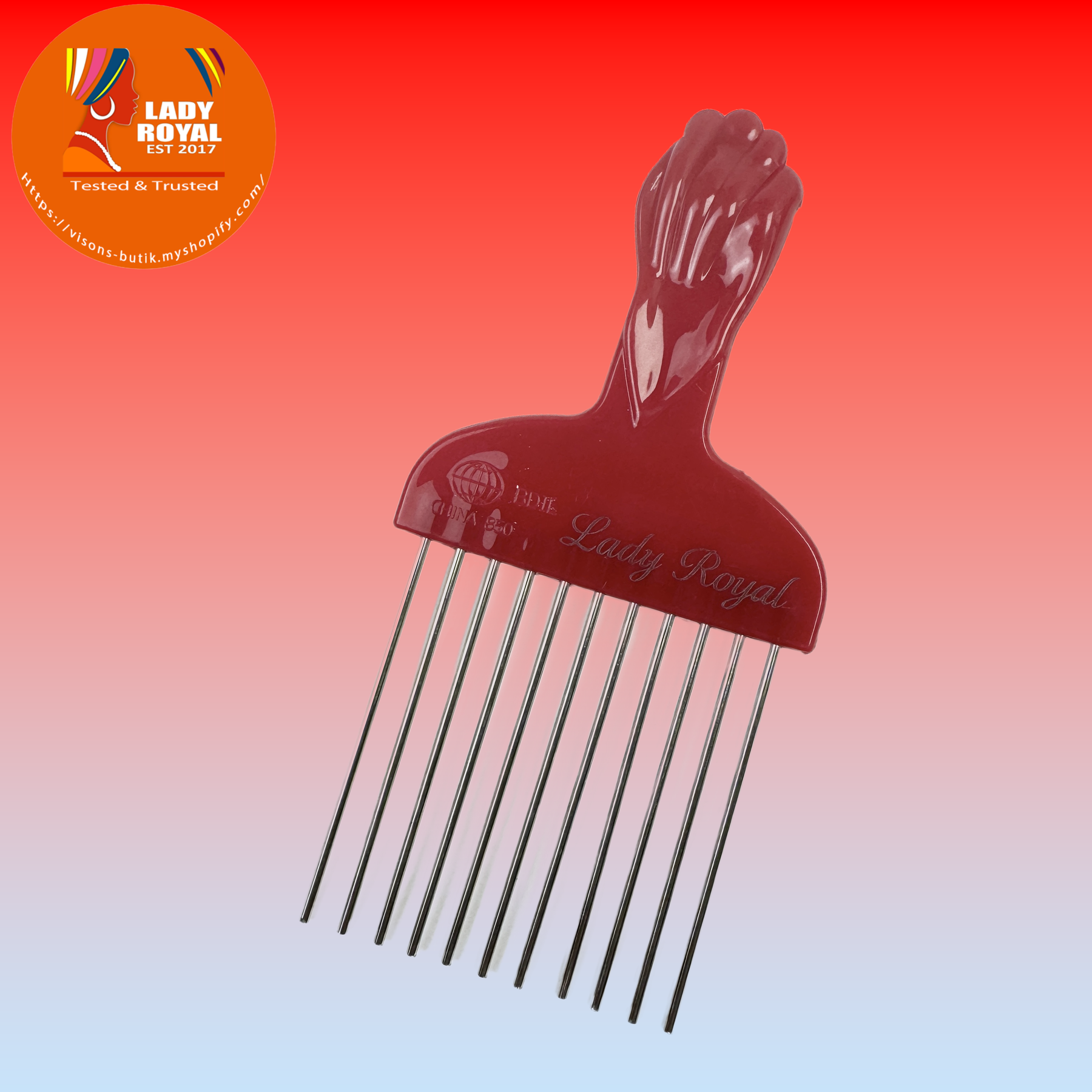 Lady Royal Afro Pick Comb with Stainless Steel Teeth – 15cm