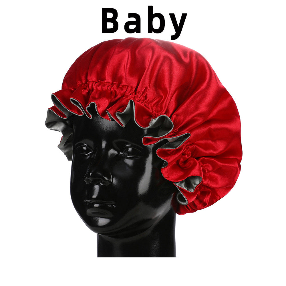 Lady Royal Baby Double Layer Satin Lace Sleeping Cap with Adjustable Tightness