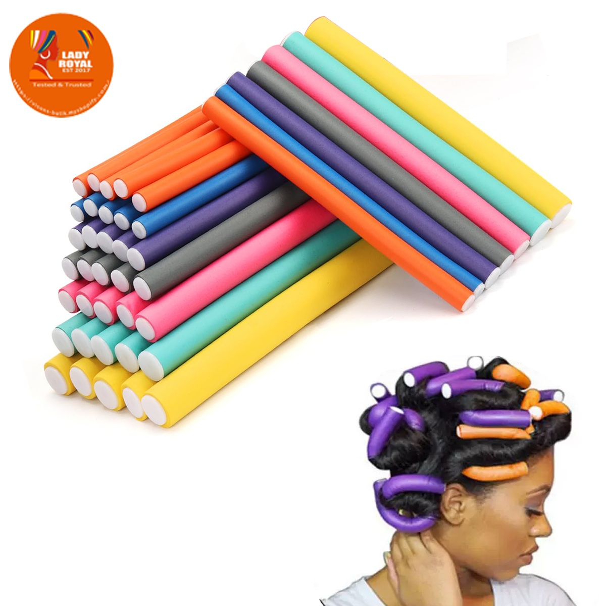 Lady Royal Flexible Foam Hair Curlers – Soft Rod Rollers for DIY Curls & Waves (Multiple Sizes)
