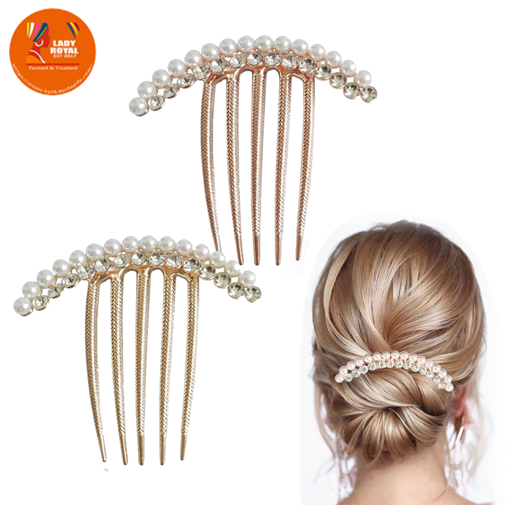 Lady Royal Pearl & Rhinestone Bridal Hair Comb Gold-Tone Alloy, 7.8 cm