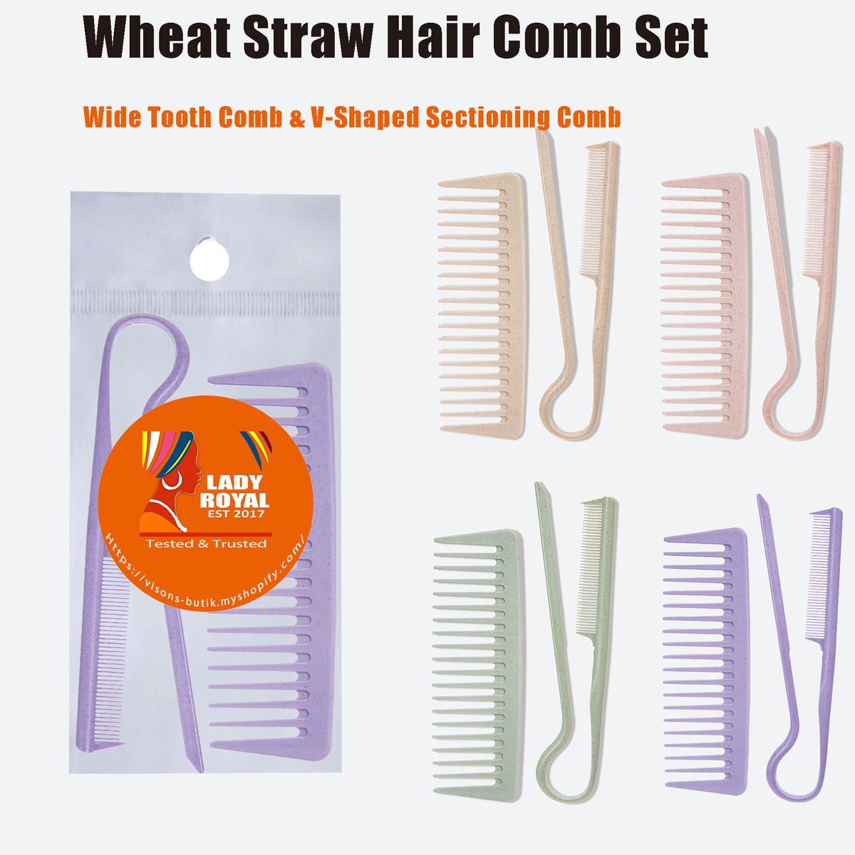 Wheat Straw Hair Comb Set – Wide Tooth Comb & V-Shaped Sectioning Comb