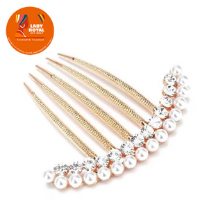 Lady Royal Pearl & Rhinestone Bridal Hair Comb Gold-Tone Alloy, 7.8 cm