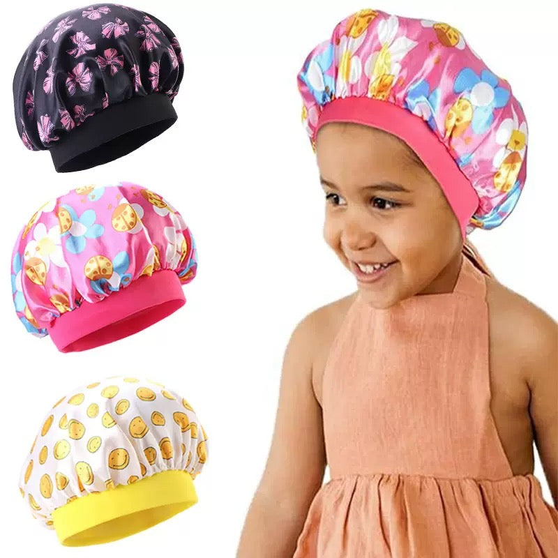 Lady Royal Kids’ Wide Elastic Band Satin Sleep Cap with Smiley Print