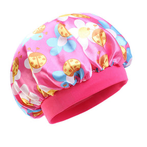 Lady Royal Kids’ Wide Elastic Band Satin Sleep Cap with Smiley Print