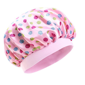 Lady Royal Kids’ Wide Elastic Band Satin Sleep Cap with Smiley Print