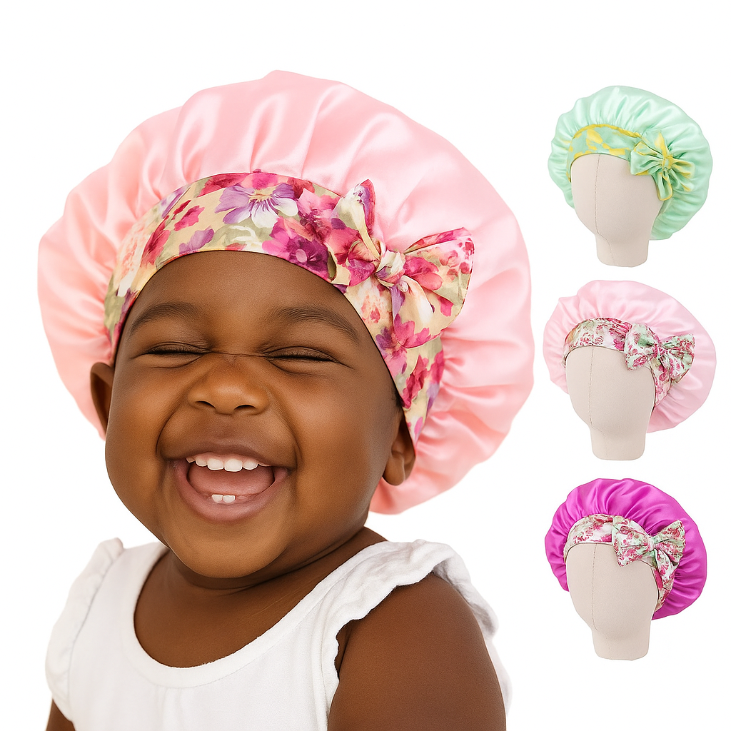 Lady Royal Kids’ Satin Sleep Bonnet with Bowknot