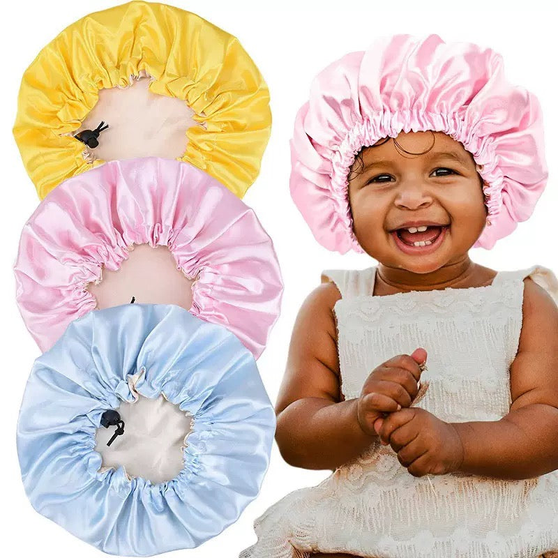 Lady Royal Adjustable Silk Satin Sleep Cap for Toddlers (Double layer fabric）