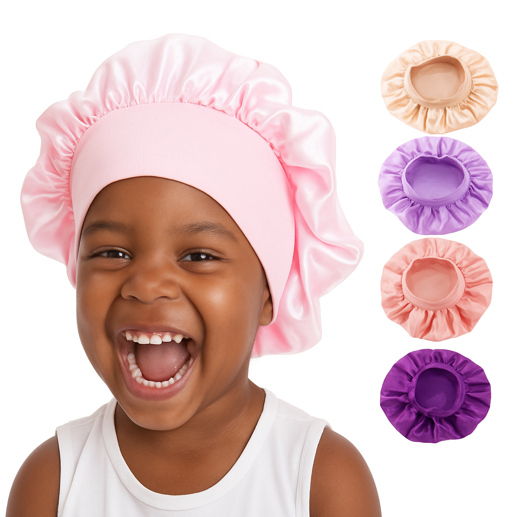 Lady Royal Kids’ Single-Layer Satin Sleep Cap with Wide Elastic Band