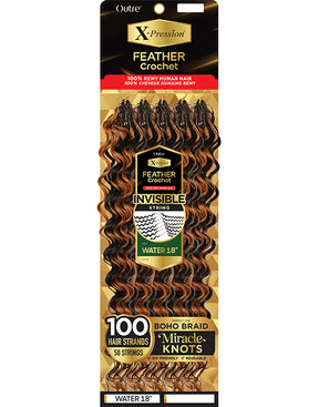 Remy Human Hair Feather Crochet Miracle Knots Water Wave 45cm