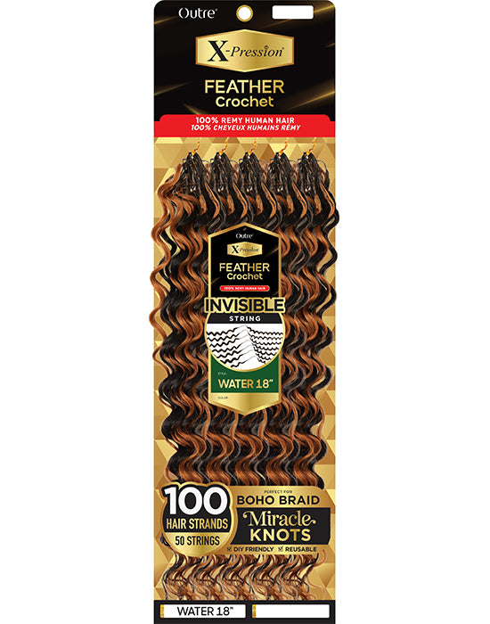 Remy Human Hair Feather Crochet Miracle Knots Water Wave 45cm