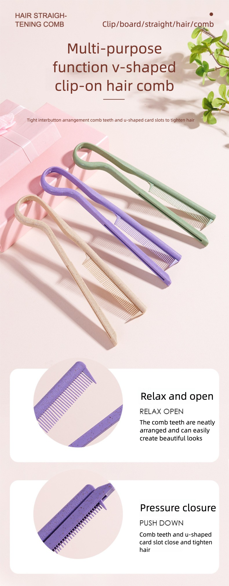 Wheat Straw Hair Comb Set – Wide Tooth Comb & V-Shaped Sectioning Comb