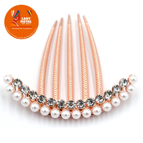 Lady Royal Pearl & Rhinestone Bridal Hair Comb Gold-Tone Alloy, 7.8 cm