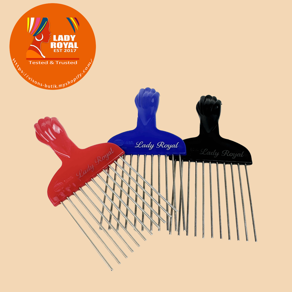 Lady Royal Afro Pick Comb with Stainless Steel Teeth – 15cm