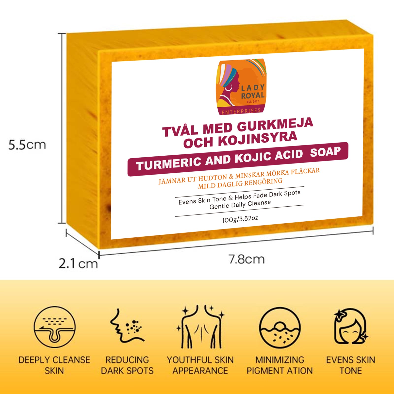 Lady Royal Turmeric & Kojic Soap 100g – Brightening Soap for Even Skin Tone